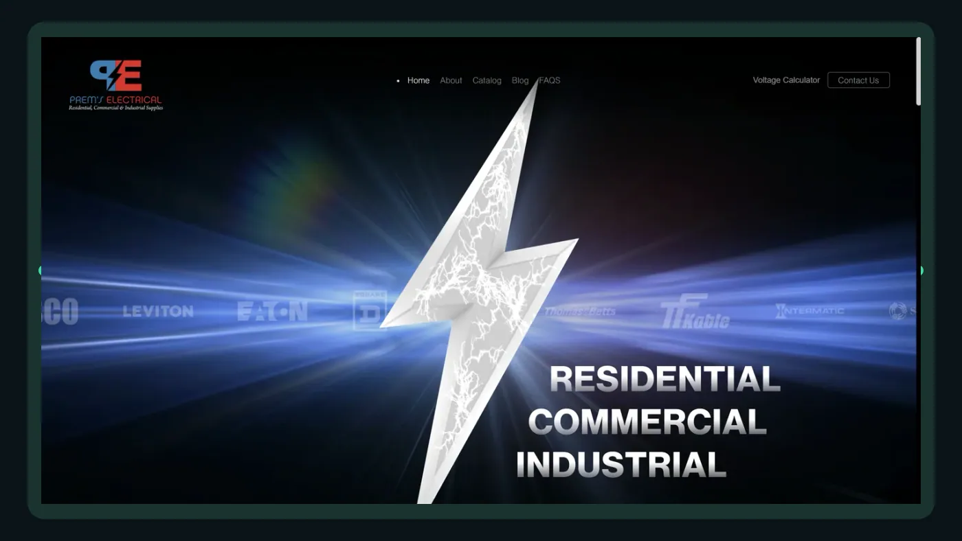 Landing page de PremsElectrical como referencia visual de una página centrada en servicios.