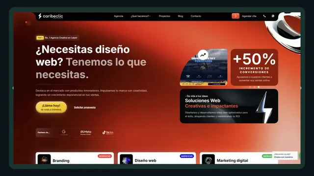 Página de servicios digitales de Caribeclic, ejemplo de una oferta web con contacto visible.