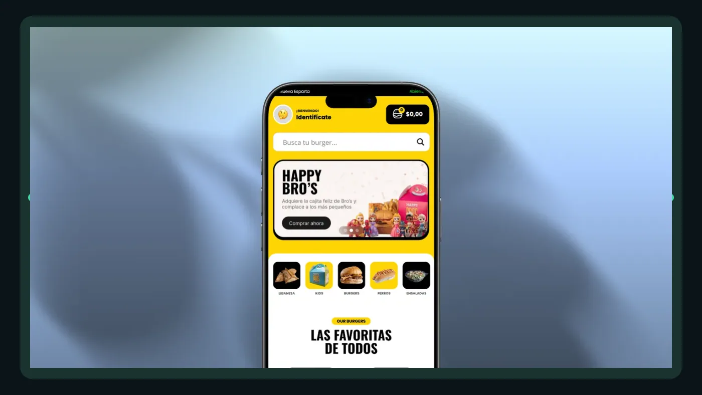 Interfaz de comercio electrónico de Bro’s Venezuela con productos y navegación de catálogo.