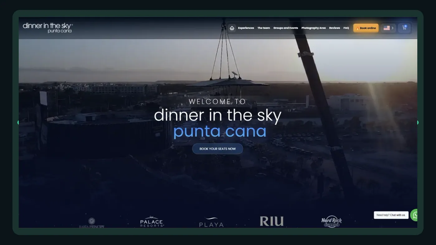 Portada de Dinner in the Sky Punta Cana con la experiencia gastronómica y acceso a reservas.